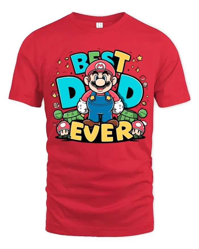Retro Dad Gamer Best Dad Ever Mario Now - red t-shirt on white background