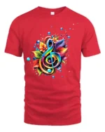 Rainbow Music Colorful Treble Clef Shirt - red t-shirt on white background