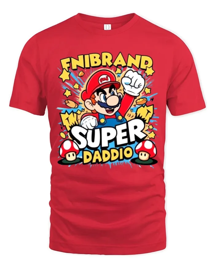 Video Game Dad T-Shirt Super Daddio Mario - red t-shirt on white background