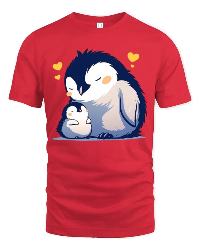 Loving Penguin T-Shirt Heartfelt Family - red t-shirt on white background