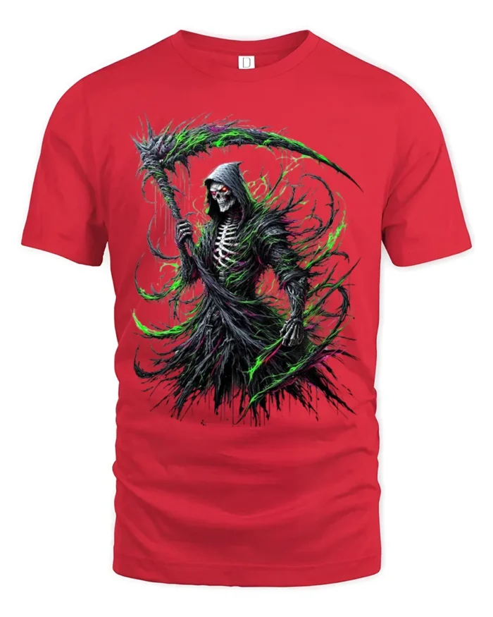 Toxic Death T-Shirt Radioactive Grim Reaper - red t-shirt on white background