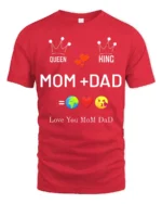 Queen King Mom Dad Family Love T-Shirt Gift - red t-shirt on white background