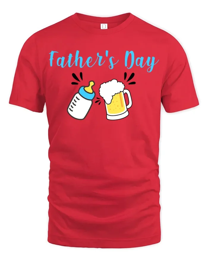 First Father’s Day Baby Bottle Beer Dad Shirt - red t-shirt on white background