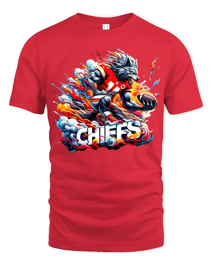 Wild Chiefs Wolf Football Fan Shirt - red t-shirt on white background