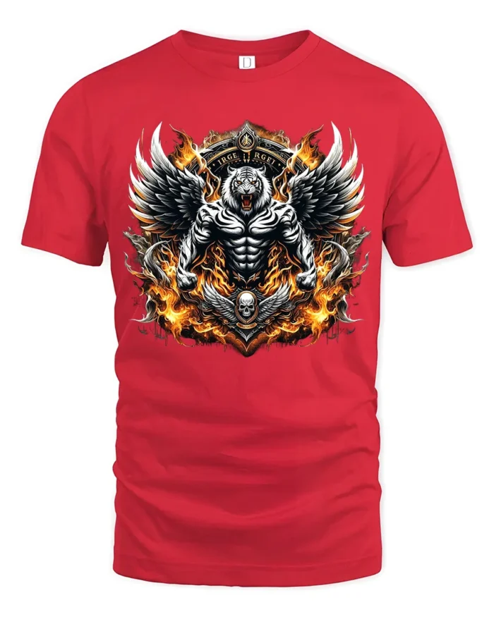 Mystic Tiger Wings Fierce Skull Animal Shirt - red t-shirt on white background