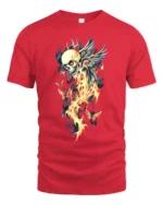 Winged Skull Fire Ethereal Skull Butterfly T-Shirt - red t-shirt on white background