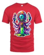Neon Alien Brain Trippy Monster Glow Monster T-Shirt - red t-shirt on white background