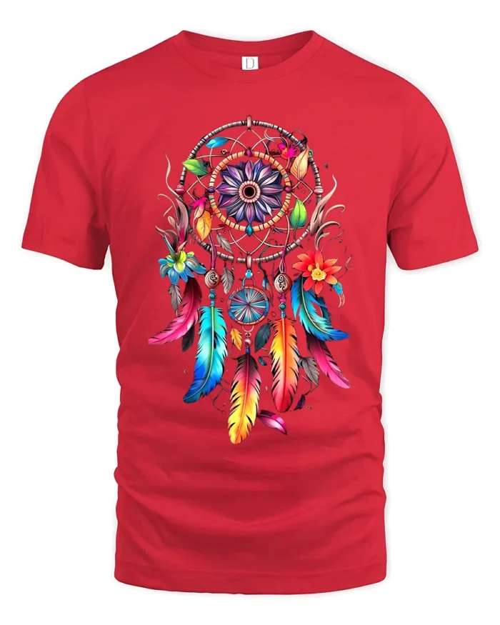 Spirit Catcher Colorful Native American Shirt - red t-shirt on white background