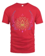 Celestial Lotus T-Shirt Moon Phase Yoga Zen - red t-shirt on white background