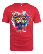 Vibrant Floral Owl Bohemian Style Colorful Bird T-Shirt for Nature Lovers - red t-shirt on white background