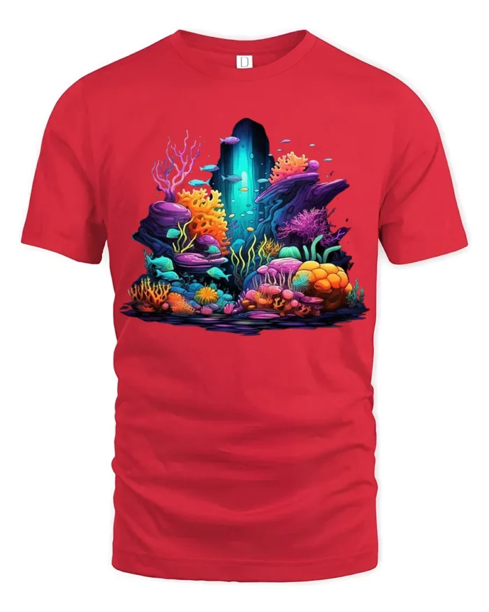 Underwater Paradise Colorful Ocean Scene - red t-shirt on white background