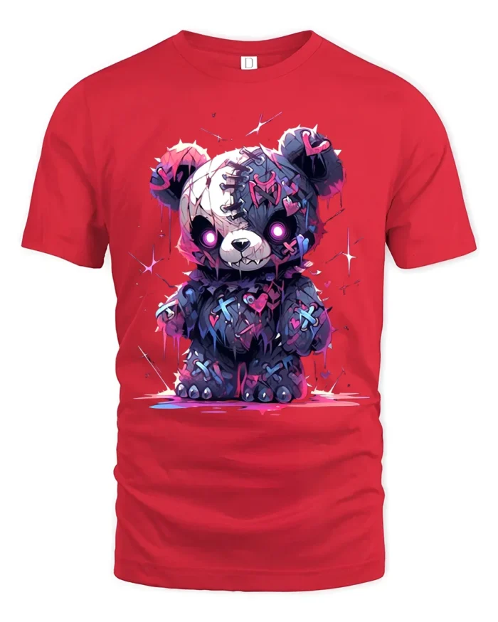 Spooky Cute Bear T-Shirt Creepy Kawaii Teddy Bear Design for Goth Lovers - red t-shirt on white background