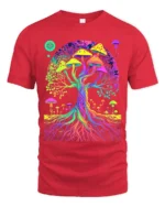 Psychedelic Shroom Tree Colorful Fungi T-Shirt - red t-shirt on white background