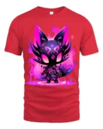 Neon Cat Creature Glowing Fantasy Animal T-Shirt - red t-shirt on white background