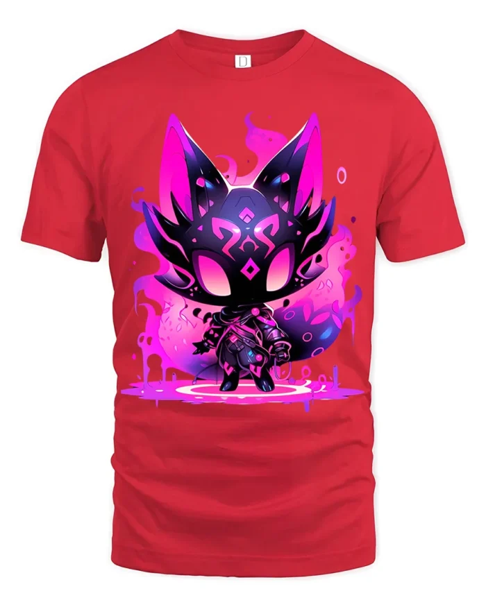 Neon Cat Creature Glowing Fantasy Animal T-Shirt - red t-shirt on white background
