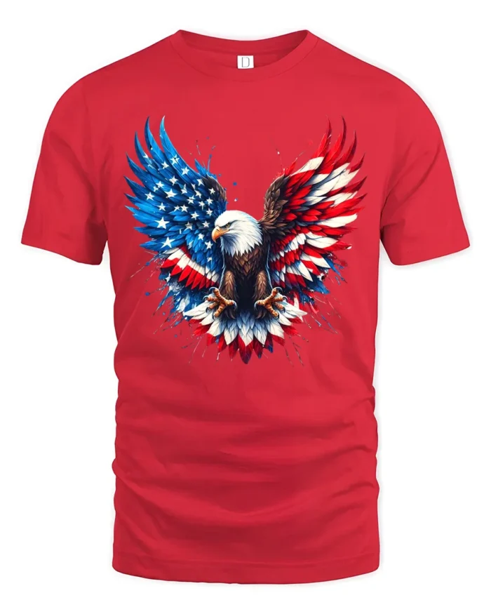 American Eagle Wings Patriotic USA Flag T-Shirt - red t-shirt on white background