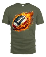 Flaming USA Football Patriotic Game T-Shirt - military green t-shirt on white background