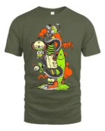 Surreal Monster Stack Funny Cartoon Art T-Shirt - military green t-shirt on white background