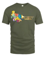 Trumpet Music Colorful Jazz Lover T-Shirt - military green t-shirt on white background
