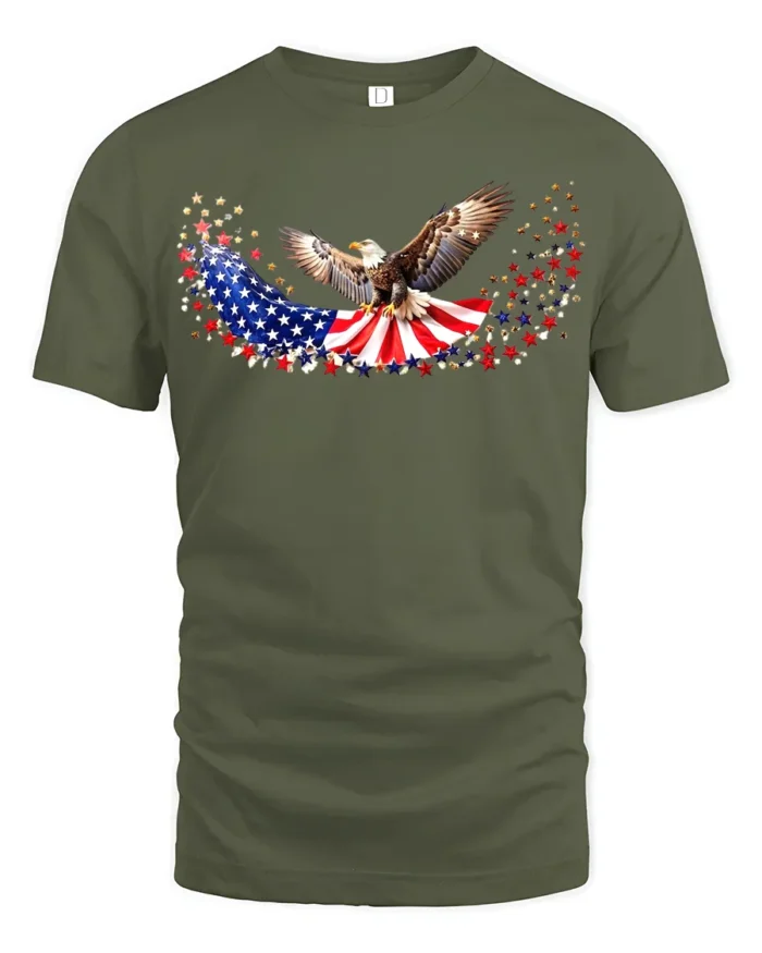 American Eagle T-Shirt Stars and Stripes - military green t-shirt on white background