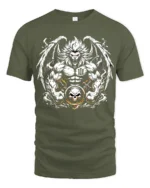 Warrior Lion T-Shirt Muscular Lion Skull Design - military green t-shirt on white background