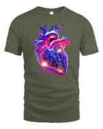 Neon Heart Vibrant Anatomical Love T-Shirt - military green t-shirt on white background