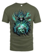 Necromancer Eerie Green Skull Sorcerer - military green t-shirt on white background