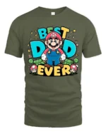 Retro Dad Gamer Best Dad Ever Mario Now - military green t-shirt on white background