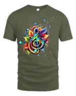 Rainbow Music Colorful Treble Clef Shirt - military green t-shirt on white background