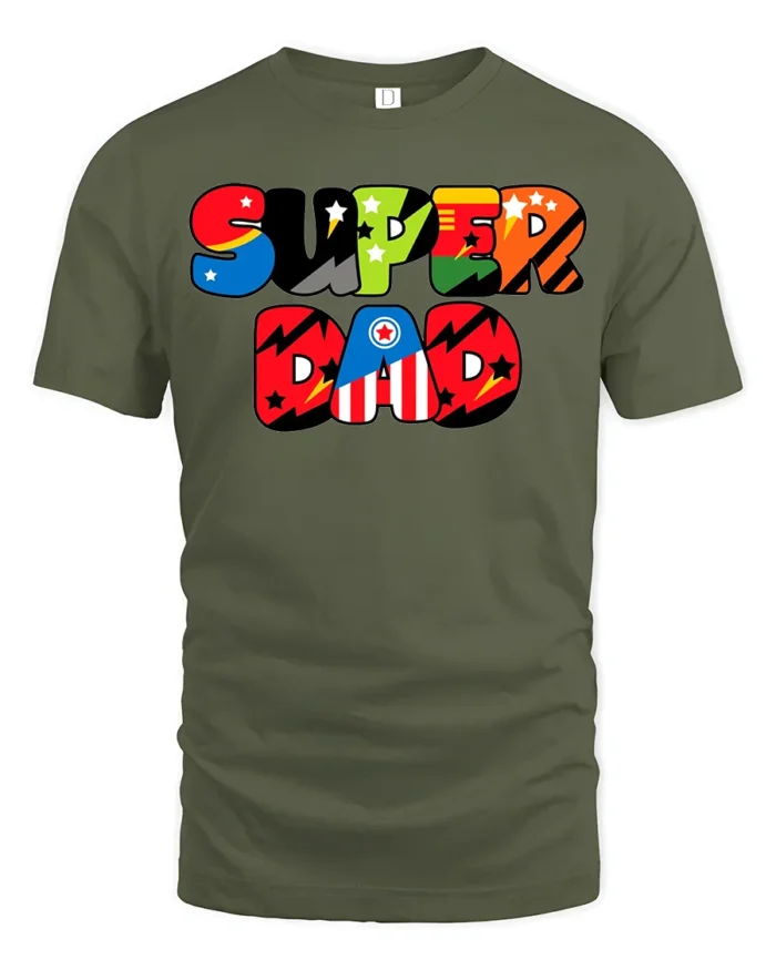 Awesome Dad Hero Colorful Father Gift Now - military green t-shirt on white background