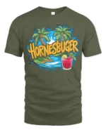Hornesbuger Beach Tropical Vacation T-Shirt - military green t-shirt on white background
