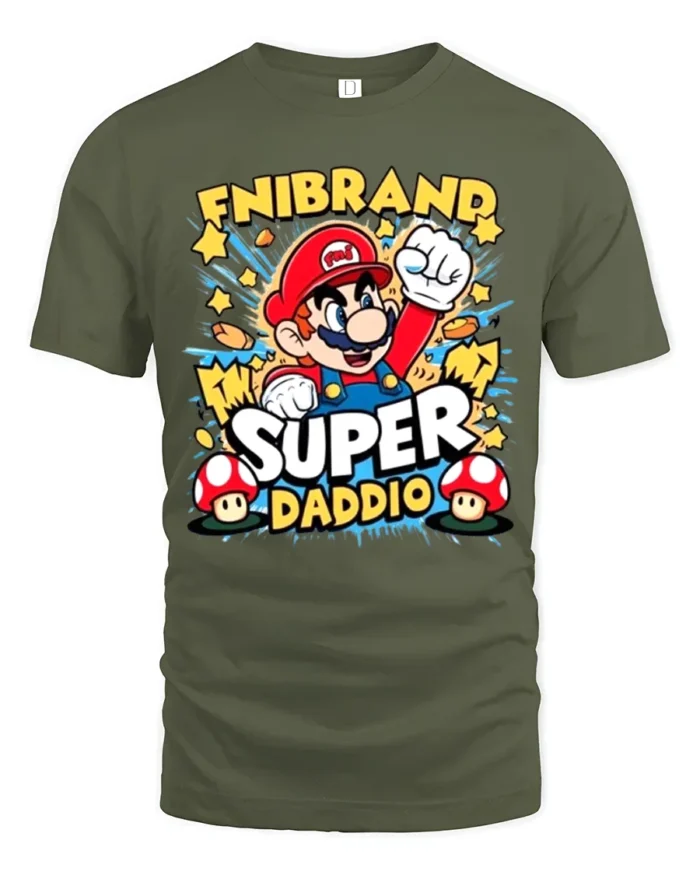 Video Game Dad T-Shirt Super Daddio Mario - military green t-shirt on white background