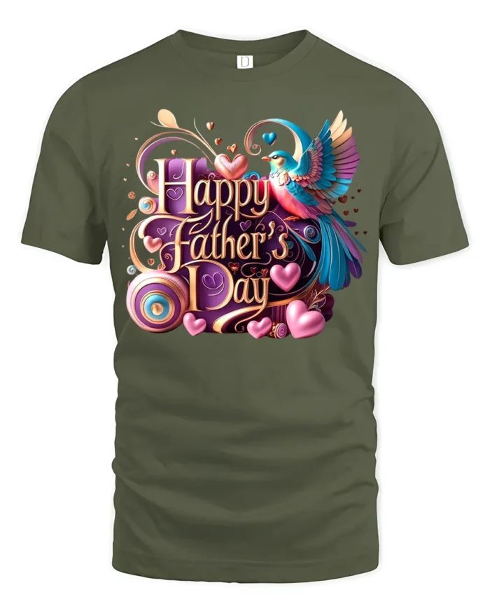 Love Dad T-Shirt Father’s Day Bird Heart - military green t-shirt on white background