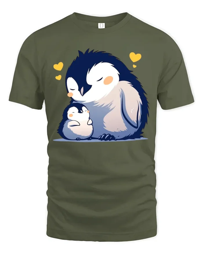 Loving Penguin T-Shirt Heartfelt Family - military green t-shirt on white background