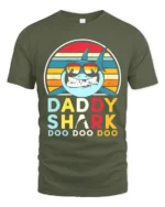 Daddy Shark Doo Fun Father Shark Shirt Now - military green t-shirt on white background