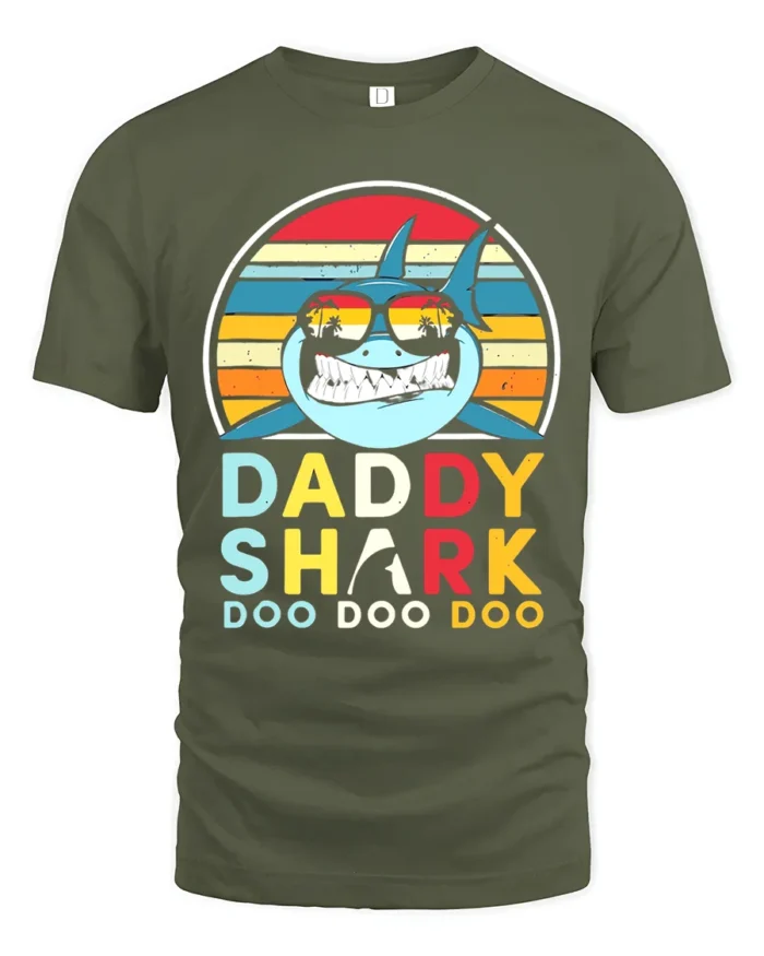 Daddy Shark Doo Fun Father Shark Shirt Now - military green t-shirt on white background