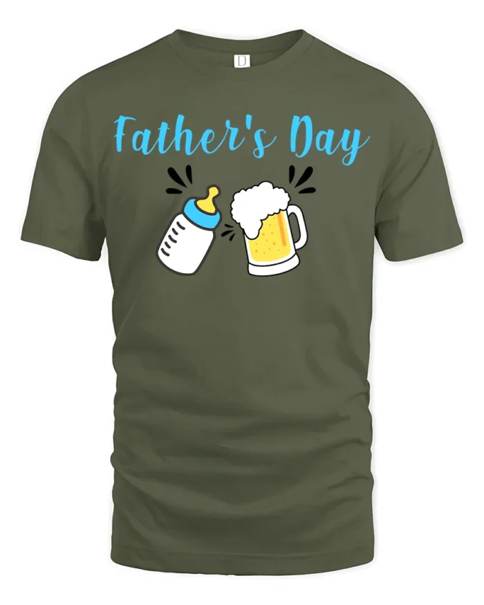 First Father’s Day Baby Bottle Beer Dad Shirt - military green t-shirt on white background