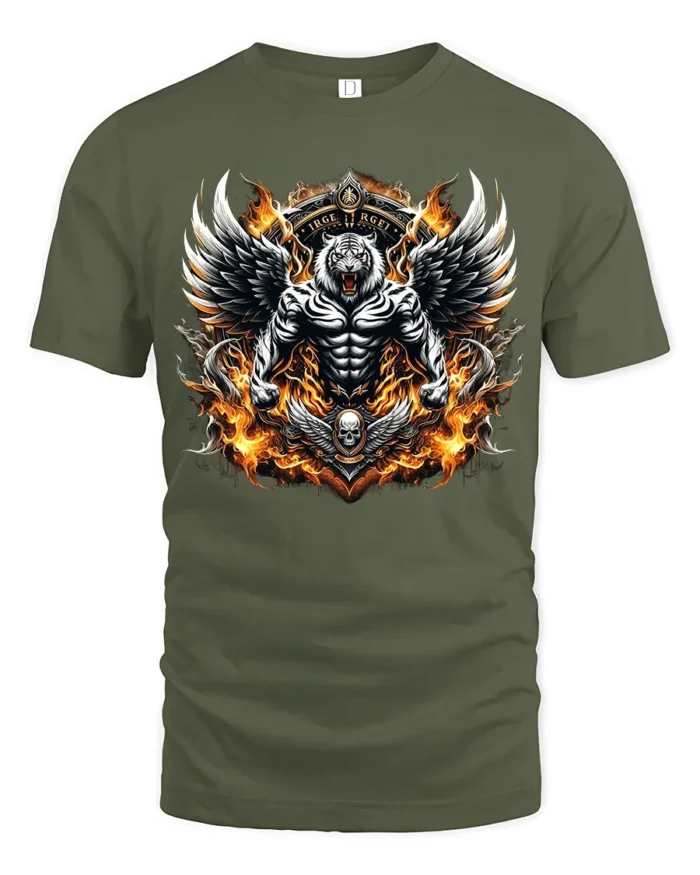 Mystic Tiger Wings Fierce Skull Animal Shirt - military green t-shirt on white background