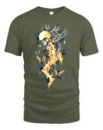 Winged Skull Fire Ethereal Skull Butterfly T-Shirt - military green t-shirt on white background