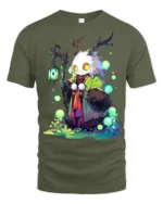 Enchanted Creature Forest Spirit Glow Eye Antler Tee - military green t-shirt on white background