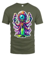 Neon Alien Brain Trippy Monster Glow Monster T-Shirt - military green t-shirt on white background