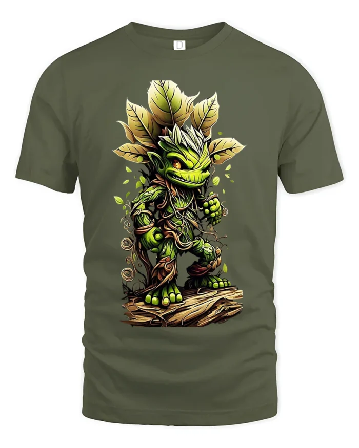 Forest Sprite Cute Plant Creature T-Shirt - military green t-shirt on white background