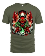 Infernal Skull T-Shirt Red Demon Green Dragon - military green t-shirt on white background