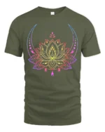Celestial Lotus T-Shirt Moon Phase Yoga Zen - military green t-shirt on white background
