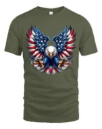 USA Eagle Wings Patriotic American T-Shirt - military green t-shirt on white background