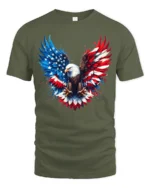 American Eagle Wings Patriotic USA Flag T-Shirt - military green t-shirt on white background