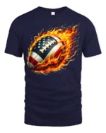 Flaming USA Football Patriotic Game T-Shirt - navy t-shirt on white background