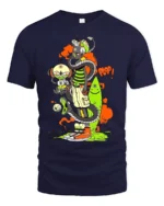 Surreal Monster Stack Funny Cartoon Art T-Shirt - navy t-shirt on white background