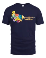 Trumpet Music Colorful Jazz Lover T-Shirt - navy t-shirt on white background