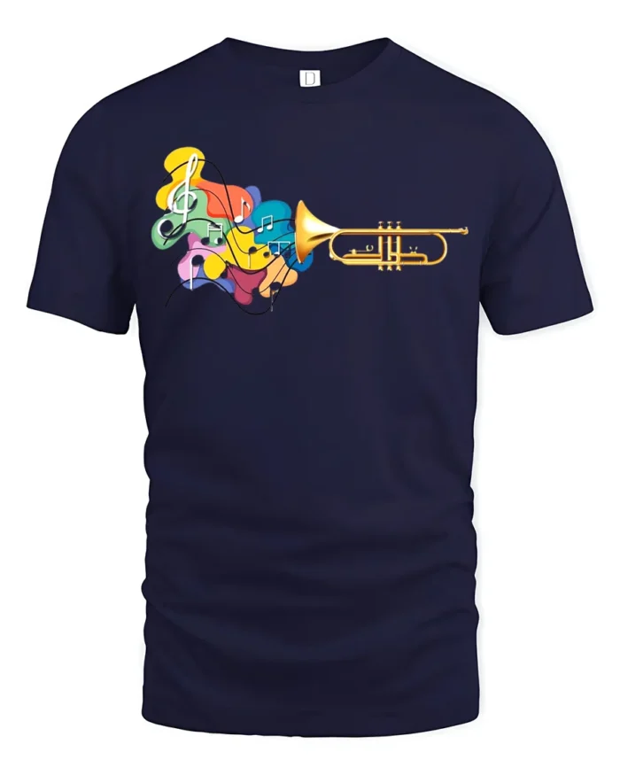 Trumpet Music Colorful Jazz Lover T-Shirt - navy t-shirt on white background